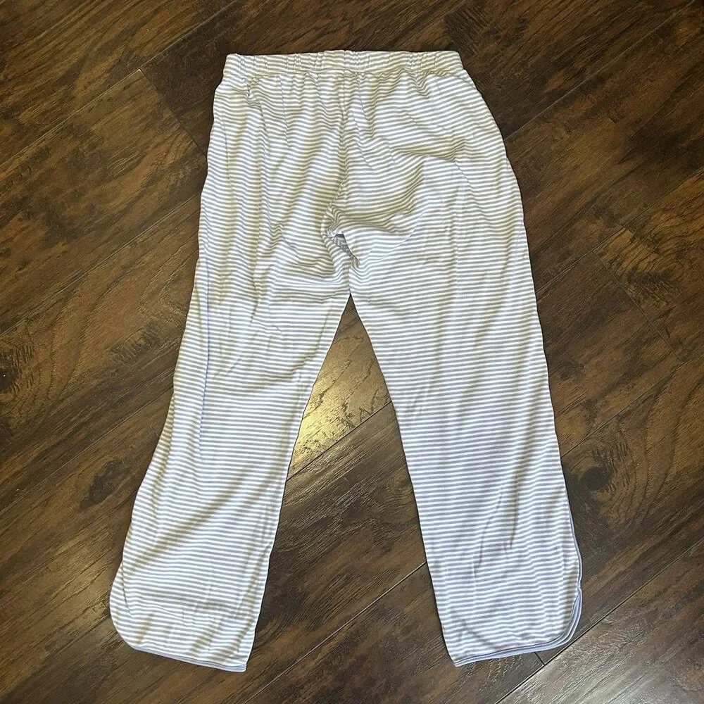 Lake Pajama Pants Cropped Size Small Blue Striped Piped Pima Cotton Bottoms